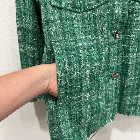 ZARA Woven Plaid Over Shirt Women's S Green Casual Comfy Retro 90s Y2K Boho - Picture 5 of 10